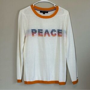 Tommy Hilfiger Rainbow Peace Ringer‎ Sweater Ivory Orange Womens Medium